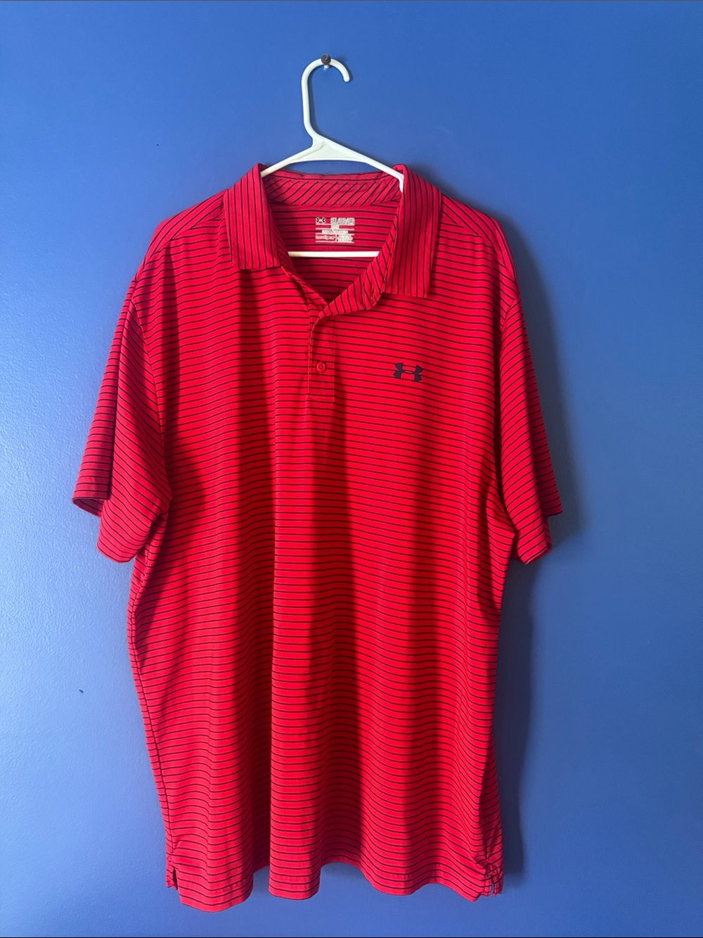 Under Armour Red Polo with Thin Black Stripes